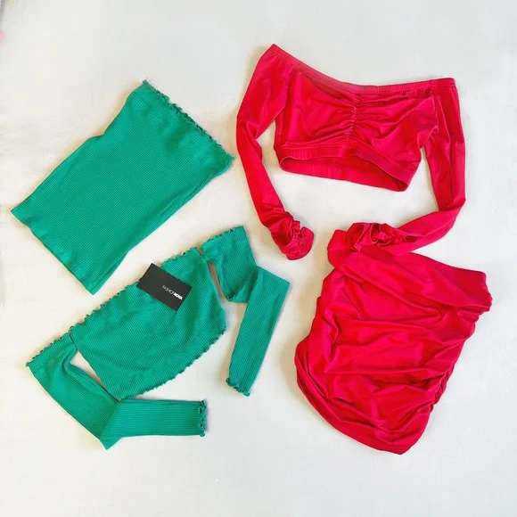 Fashion Nova Red and Green Dress Set Christmas Set - Picture 1 of 5